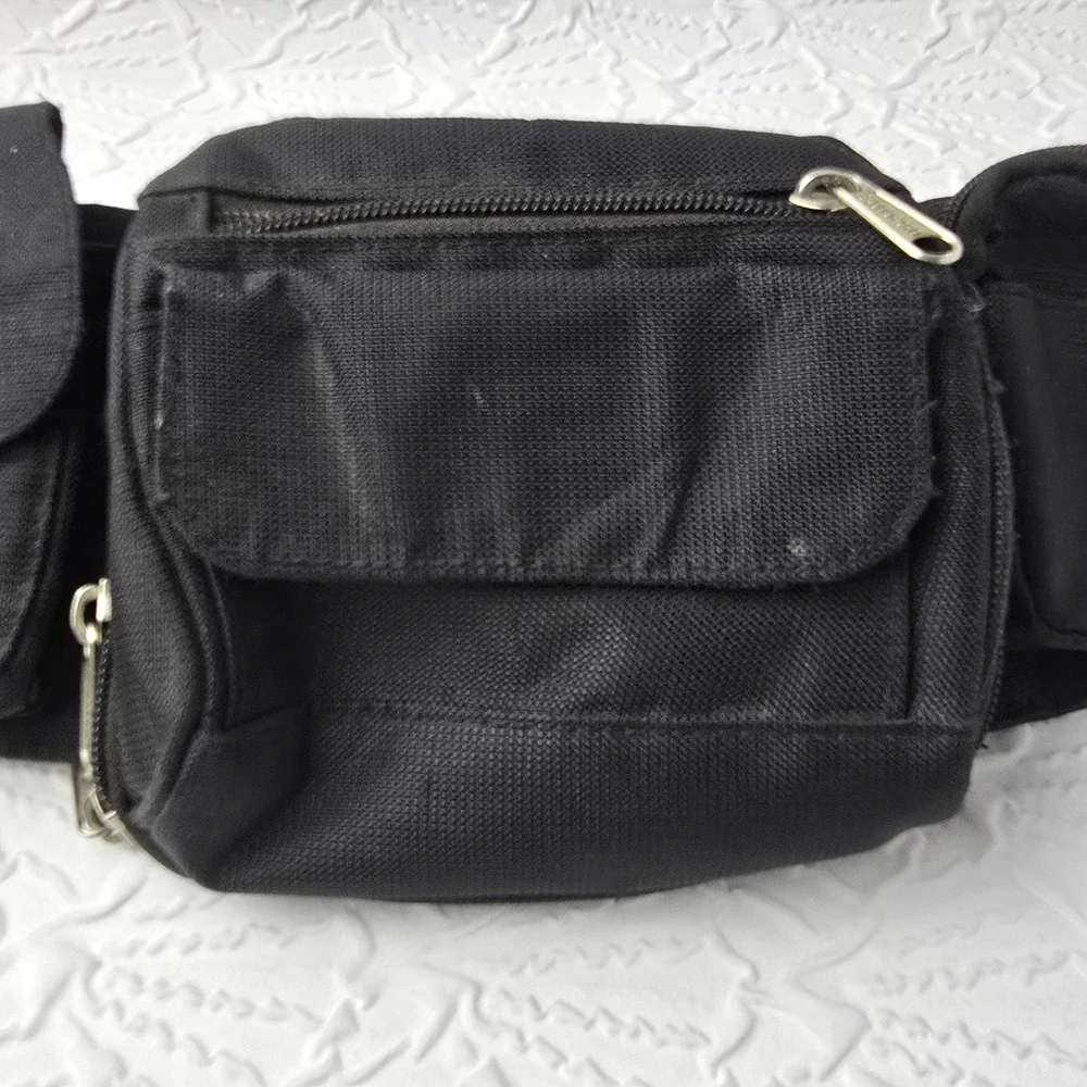 Eastport Fanny Pack 90s Hip Waist‎ Bag 6 Pockets Black Hiking Travel Vintage